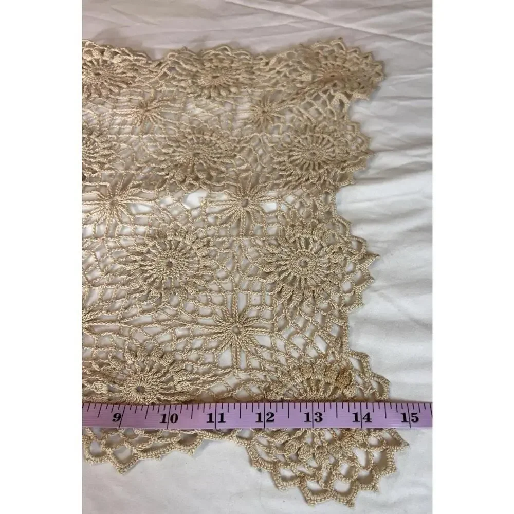 Vintage Handmade Crochet Doily Champagne Beige Floral Lace Square 14.5x12